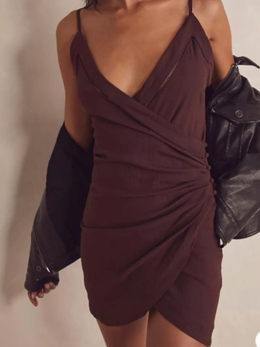 Free People Intimately Dylan Mini Dress Burgundy Wrap Ruched XS